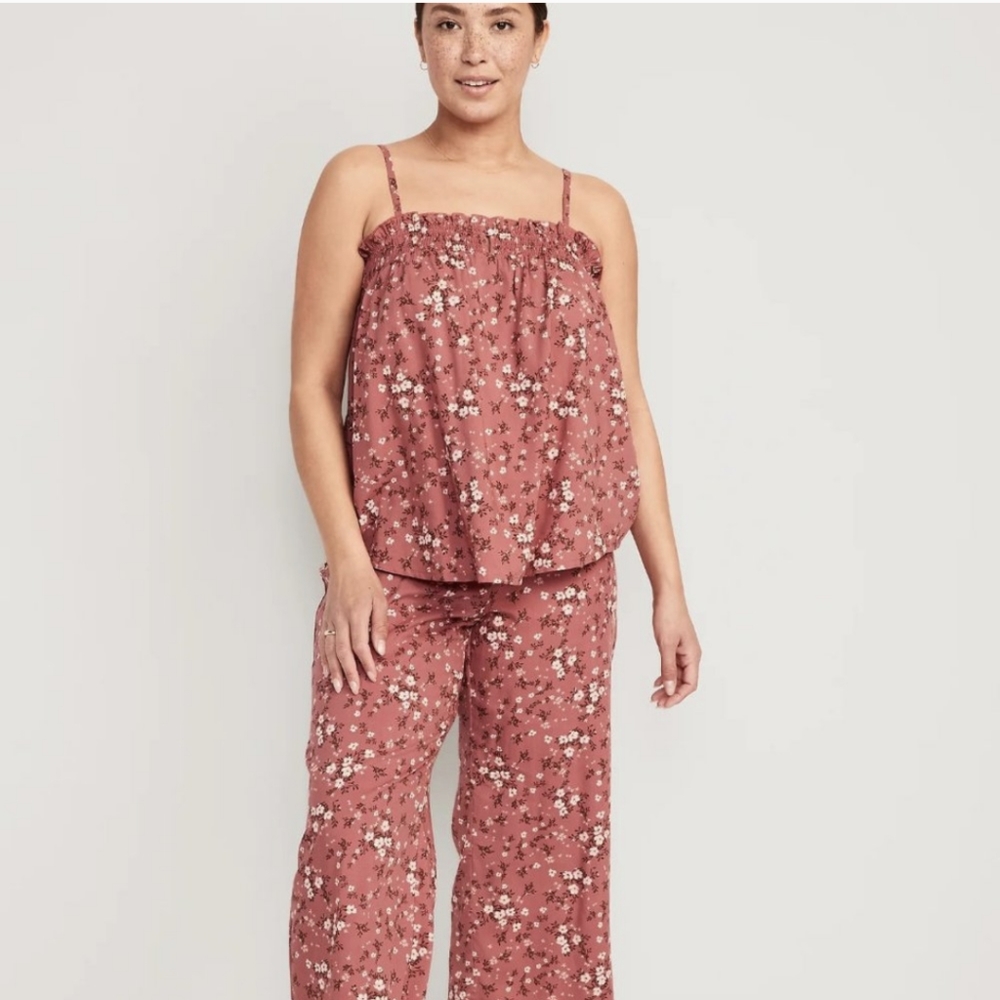 Red Floral Maternity Cami Pajama Top & Pants Set